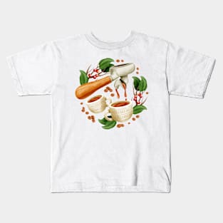 Coffee Theme Watercolor Kids T-Shirt